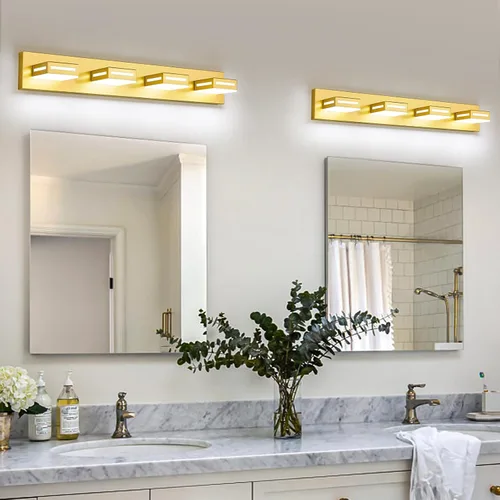 Vista 7 de Lámpara de Tocador LED Moderna Dorada de 30 Pulgadas con 4 Luces para Baño sobre Espejo, Accesorios de Iluminación de Baño con Blanco Frío 6000K