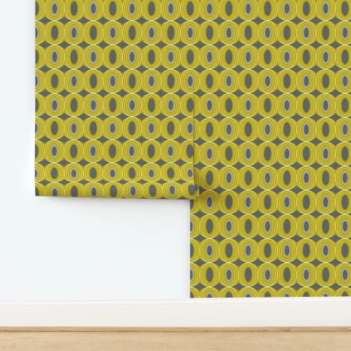 Vista 4 de Peel & Stick Wallpaper Swatch - Retro Geometric Mid Century Modern Yellow Gray Scale Geo Circles Vintage Custom Removable Wallpaper by Spoonflower