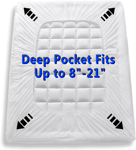 Vista 6 de Funda acolchada para colchón de tamaño individual con bolsillo profundo ajustable de 8 a 21 pulgadas, ultrasuave y cómoda, transpirable