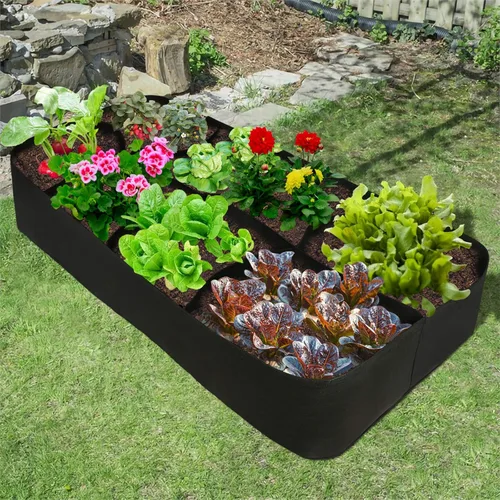 Vista 3 de Firlar Cama de jardín elevada, cama elevada de tela, 8 rejillas divididas, bolsas de cultivo duraderas para jardín, caja para plantas, hierbas