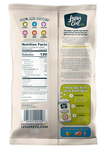 Vista 2 de LesserEvil Palomitas de maíz orgánicas "Avocado-licious", exclusivo de Amazon, calidad premium, mínimamente procesado, sin aceite vegetal, 4.6