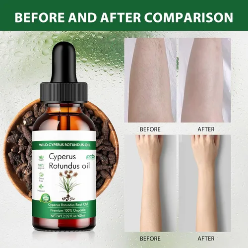 Vista 5 de Aceite Wild Cyperus Rotundus, 100% orgánico, 2.02 fl oz, para depilación, piel suave