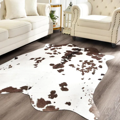 Vista 50 de Easycozy Alfombra de piel de vaca sintética con gran estampado de vaca, 3 x 4 pies, alfombra gruesa y elástica para dormitorio, sala de estar