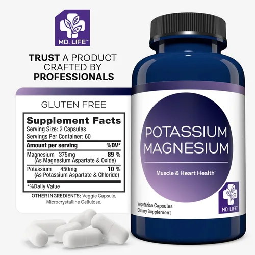 Vista 7 de MD. Life Suplemento de magnesio y potasio 60 cápsulas Complejo de magnesio de alta absorción Suplemento de magnesio para apoyar la salud vascular