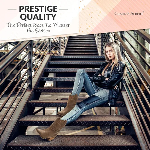 Vista 4 de Charles Albert Botas de vaquero occidentales modernas desgastadas para mujer con lengüetas de tracción