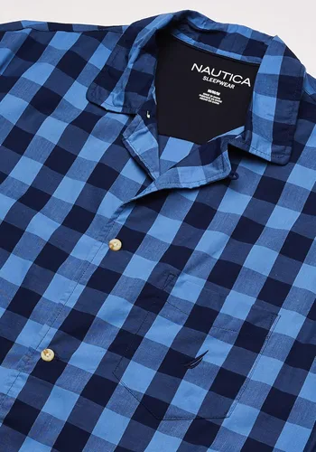 Vista 3 de Nautica Camiseta de pijama de manga corta para hombre, 100% algodón, suave, tejida con botones