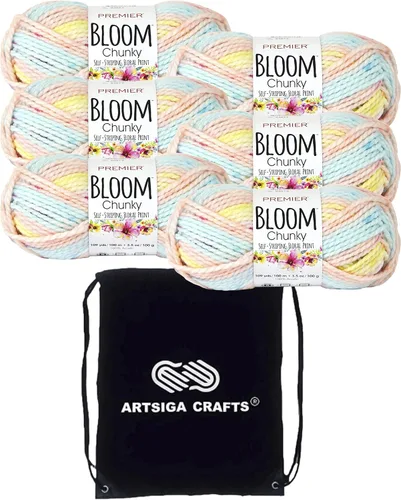Vista 24 de Premier Yarns Bloom Chunky Hydrangea 1114-01 (6 madejas, el mismo lote de tinte) - Hilo acrílico grueso y voluminoso #5 para ganchillo y tejer