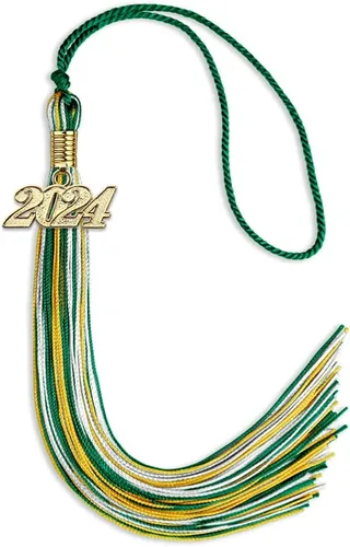 Vista 64 de Endea Graduation Borla mixta de triple color con gota de fecha dorada (negro/dorado/blanco, 2021)