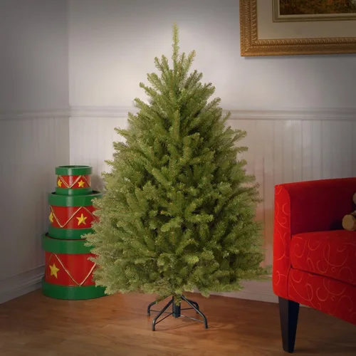 Vista 2 de National Tree Company - Mini árbol de Navidad artificial, verde, abeto Dunhill, incluye soporte, 4 pies
