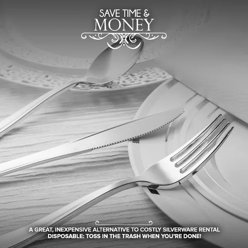 Vista 6 de 28 Pack Silver Dinnerware Party Set (28 Pack)