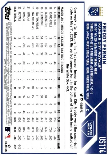 Vista 2 de Topps Update 2023 #US114 Freddy Fermin RC Rookie Kansas City Royals MLB Baseball Trading Card