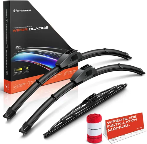 Vista 25 de A-Premium Juego de 3 limpiaparabrisas con indicador de desgaste y toalla, compatible con Dodge Nitro 2007-2011, juego de escobillas