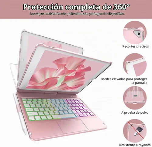 Vista 6 de COO Funda con teclado para iPad 10.2" 9ª/8ª/7ª generación, para iPad Air 10.5" (3ª generación) / para iPad Pro 10.5", con retroiluminación de 10