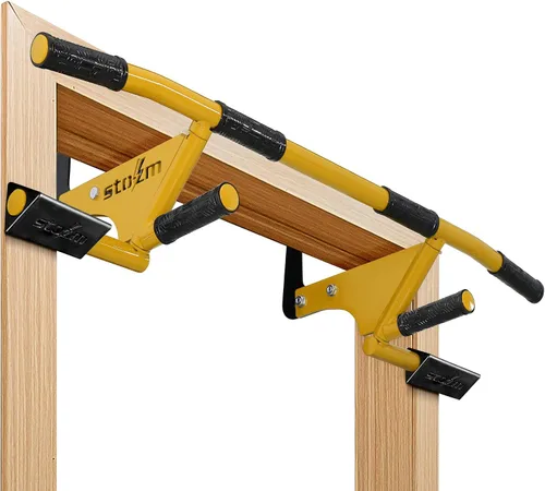 STOZM MultiEx - Barra de barbilla para puerta con múltiples opciones de color, capacidad de empuje, posiciones de agarre protegidas por TPE,