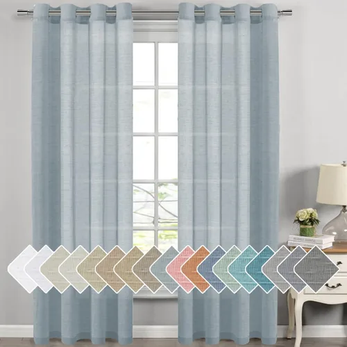 Vista 109 de H.VERESAILTEX - Cortinas de lino natural mezclado con 2 paneles semi transparentes de lino texturizado para sala de estar/dormitorio filtrado