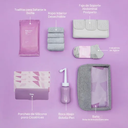 Vista 3 de Kit imprescindible de recuperación de cesárea Frida Mom para trabajo de parto, parto y posparto, calcetines, botella peri, ropa interior desechable