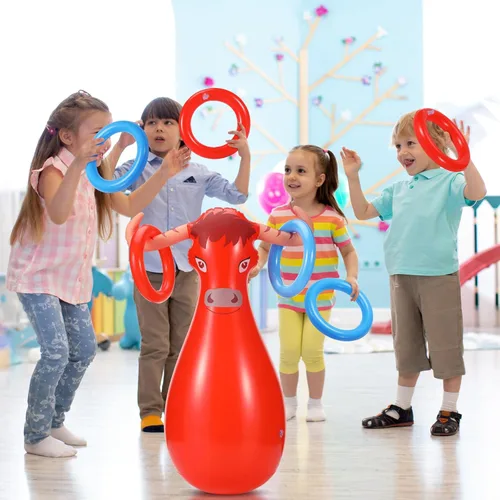 Vista 6 de Arrowbash 2 Pcs Inflatable Ring Toss Set Include 2 Inflatable Base 12 Rings for Cowboy Fiesta Rodeo Luau Beach Pool Birthday Party Supplies