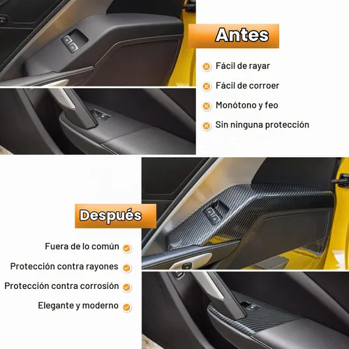 Vista 4 de Cubierta de panel de botón de interruptor de elevación de ventana de puerta de fibra de carbono para Chevrolet Corvette C7 Z06 Z51 ZR1 Stingray Negro