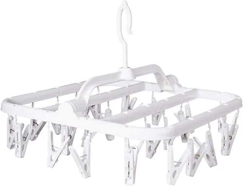 Vista 9 de Perchas plegables con 26 clips de secado, colgador de ropa interior con clips, clip de plástico para ropa sucia y colgador de secado por goteo
