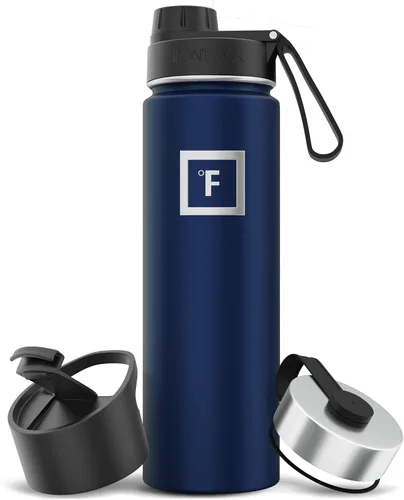 Vista 78 de IRON °FLASK - Botella deportiva de 14, 18, 22, 32, 40, 64 o 128 onzas, 3 tapas (boquilla), acero inoxidable aislado al vacío, doble pared moderna