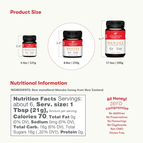 Vista 2 de New Zealand Honey Co. Miel de manuka cruda UMF 15+ MGO 514+, certificado UMF / 8.8oz