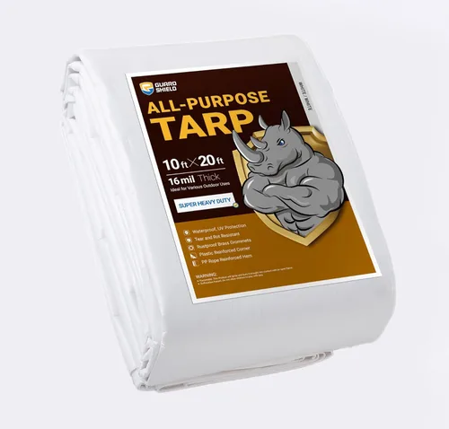 Vista 45 de GUARD SHIELD Lona súper resistente de color negro/plateado de 6 x 8 pies, lona impermeable de 16 mil de grosor, resistente a los rayos UV y a