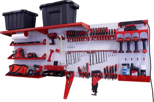 Vista 24 de OmniWall Weekend Warrior Ultimate Tool Kit-96" x 32" Metal Pegboard Sistema de almacenamiento de pared Negro/Negro