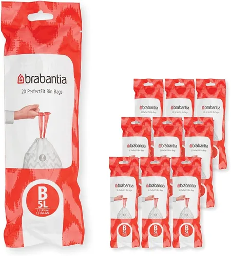 Vista 13 de Bolsas de basura Brabantia PerfectFit (Tamaño W/1.3 Gal) Forros de basura de plástico grueso con asas de cordón (200 bolsas)