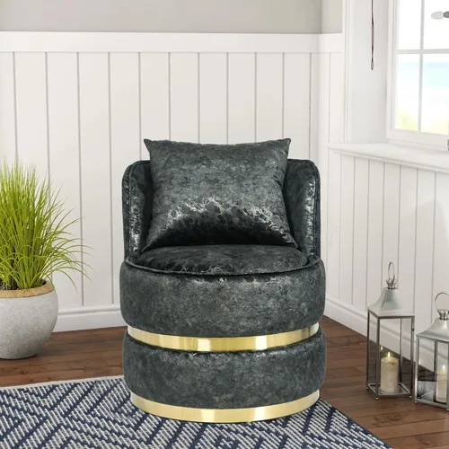 Vista 2 de Adeco Leisure, Mid-Century Modern Accent - Cojín acolchado suave para respaldo y asiento, almacenamiento de barril, sofá individual para sala