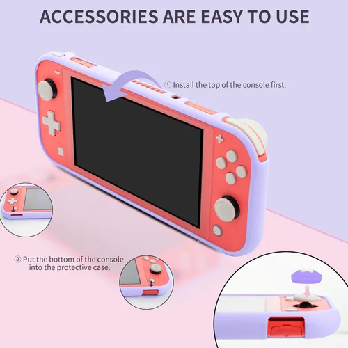 Vista 5 de FUNDIARY Purple Sakura Carrying Case for Nintendo Switch Lite, Cute Portable Travel Bag for Switch Console Joncon & Accessories, Gift for Girls with