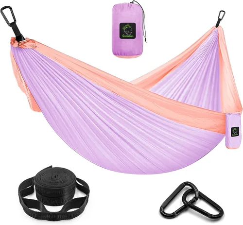 Vista 11 de Grassman Hamaca de camping doble y individual hamaca portátil con correas de árbol, hamacas de paracaídas de nailon ligero, accesorios