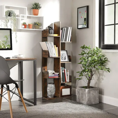 Vista 4 de VASAGLE Bookcase, Tree-Shaped Bookshelf with 8 Storage Shelves, Rounded Corners, 19.7 x 9.8 x 55.1 Inches, Rustic Brown ULBC66BXV1