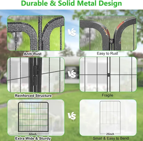 Vista 4 de Paneles decorativos de metal para valla de jardín, 32 pulgadas de alto x 5.3 pies de largo, valla sin excavación, 2 paneles para perros, valla