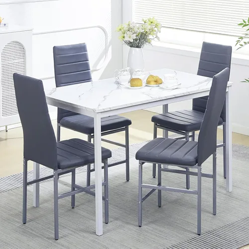 Vista 19 de Juego de comedor de 5 piezas para 4 mesas de comedor de mármol con sillas, mesa de cocina rectangular y sillas para cocina del hogar, comedor