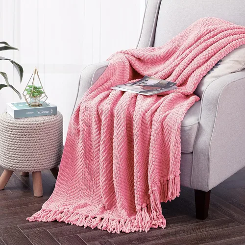 Vista 11 de Manta de punto suave con textura para sofá, manta de tweed crema con borlas de flecos para decoración del hogar, cama, sofá, silla, 50 x 60