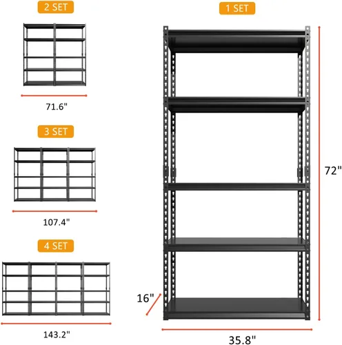 Vista 2 de Estantería resistente, estantes de almacenamiento de metal ajustables de 5 niveles, estante de almacenamiento para organización de garaje, almacén