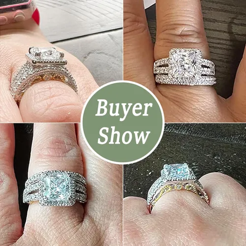 Vista 7 de Wuziwen Anillo de compromiso de 4 quilates para mujer, plata de ley, circonita cúbica, anillo de boda