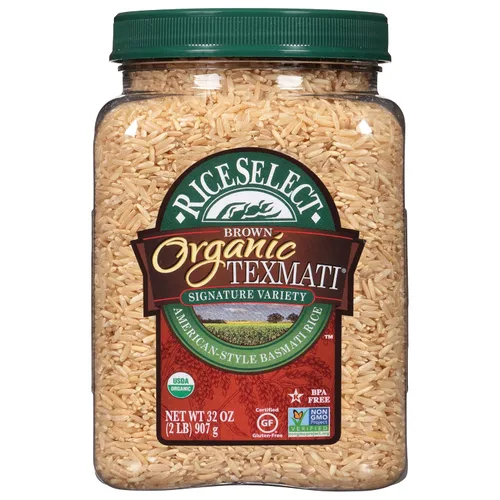 Vista 11 de RiceSelect arroz orgánico texmati basmati blanco, arroz premium sin OMG sin gluten de grano largo blanco, frasco de 32 onzas