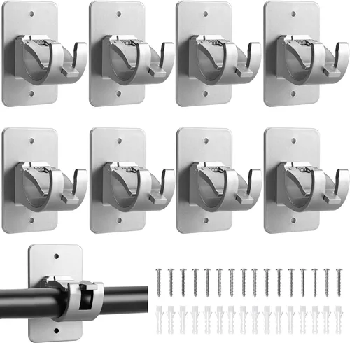 Vista 8 de 4 soportes para barra de cortina sin taladro, soportes autoadhesivos para barra de cortina, sin taladrar, soporte de barra de cortina de plástico