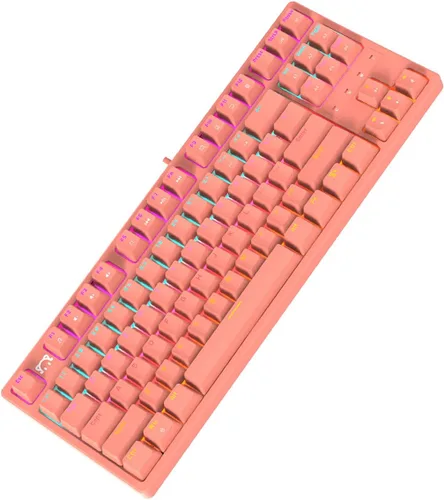 Vista 3 de FIRSTBLOOD ONLY GAME STK130 Teclado mecánico para juegos compacto 87 teclas con cable para jugadores de PC con Windows retroiluminación RGB arco