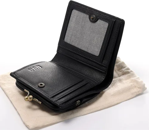 Vista 2 de IJUN Full Grain Leather Bifold Small Wallet with Kiss Lock Coin pocket Genuine Leather Vintage Tanned Cowhide