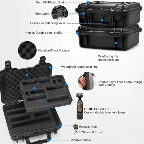 Vista 3 de Lekufee Funda Rígida Resistente al Agua para DJI Osmo Pocket 3, Mic 3/2/Mini, Combo de Creador, Combo de Expansión de Potencia, Cámara de Vlogging
