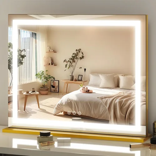 Vista 20 de FENNIO Espejo de tocador de 23 x 18 pulgadas con luces, espejo de maquillaje LED, espejo Hollywood con 3 modos de color y brillo ajustable, espejo