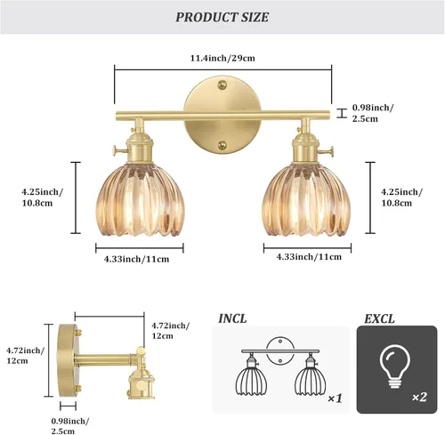 Vista 18 de Shenmoyl Lámparas de baño, lámpara de pared de 2 luces para tocador sobre espejo con pantalla de vidrio tulipán blanco para dormitorio, sala