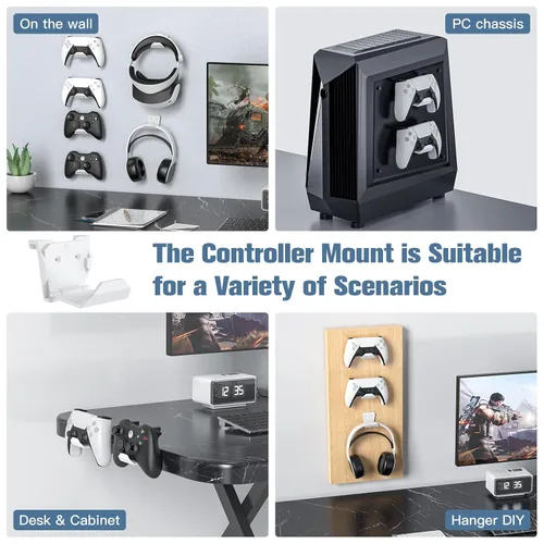 Vista 7 de KUNSLUCK Controller Wall Mount for PS5, Xbox, Switch Controller, 6 Pack Wall Mount Stand for Controller&Headset, AdhesiveScrews Installation (White)