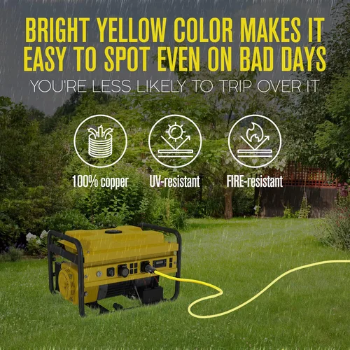 Vista 8 de Alargo, Cable de extensión, 4 Prong, 30 Amperes, 125–250 Voltios, único, Amarillo, 10 pies, 100% hule, calibre 10, muy resistente, L14–30