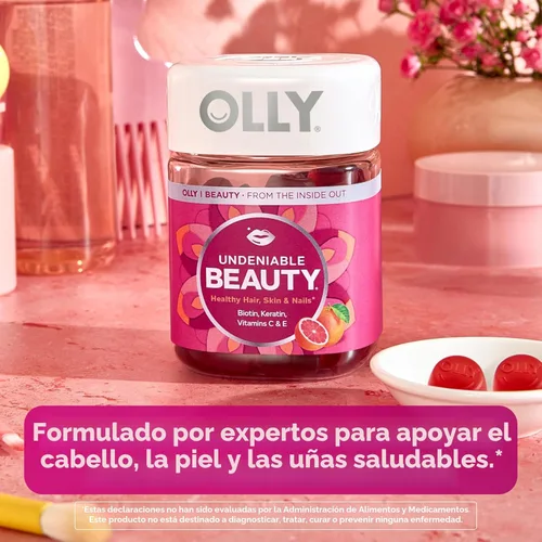Vista 3 de OLLY Undeniable Beauty - Gomitas de belleza para el cabello, piel, uñas; con biotina, vitamina C, queratina; suplemento masticable, sabor pomelo