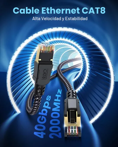 Vista 3 de BUSOHE Cable Ethernet Cat 8 de 1 pie, cable de red de internet trenzado de alta velocidad de 40 Gbps 2000 MHz con conector RJ45 chapado en oro