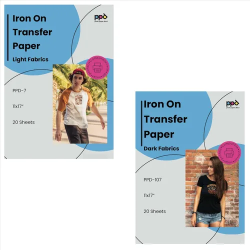 PPD Paquete de papel de transferencia termoadhesivo de inyección de tinta de 11 x 17 pulgadas x 20 hojas + 20 hojas oscuras