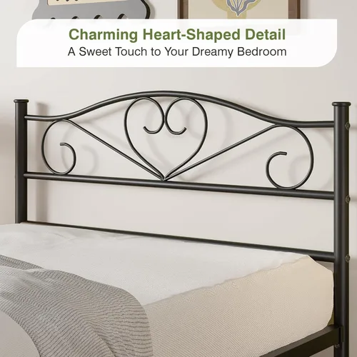 Vista 4 de VECELO Base de cama de plataforma de metal con cabecera y estribo, base de colchón de listones de acero, no necesita somier, individual, negro mate